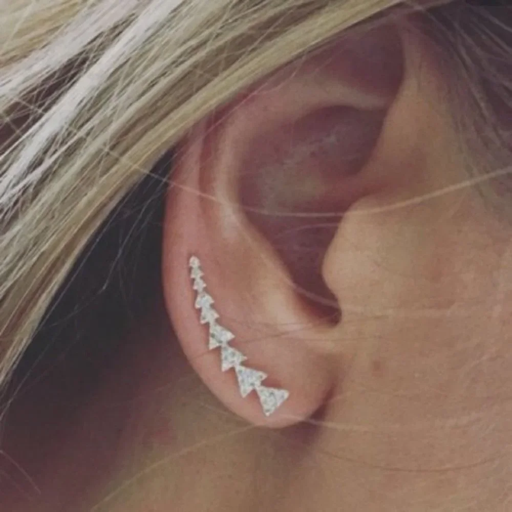 ::S&D [SILVER] Sterling Pavé Triangle Path Ear Climbers - Picture 11 of 12